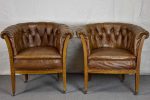 Pair of mid-century English leather armchairs on Sale