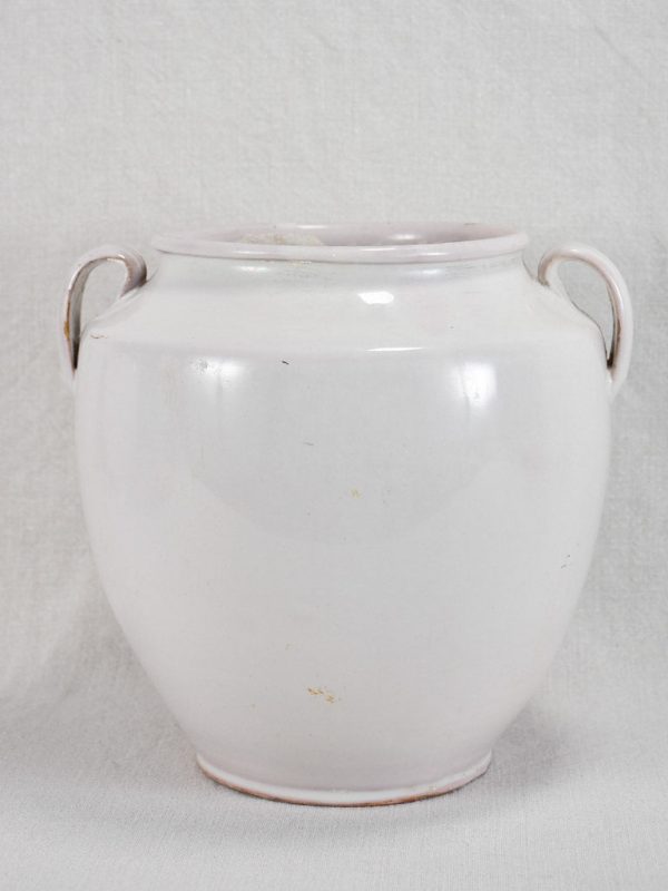 Antique French egg pot with white glaze & two handles - Martres Tolosane 9¾  Fashion