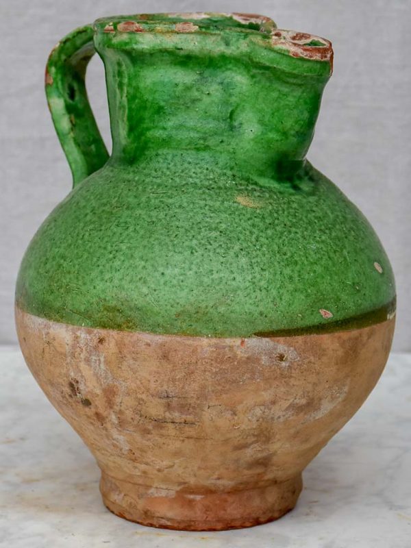 Antique French pitcher with matte green glaze Online Hot Sale