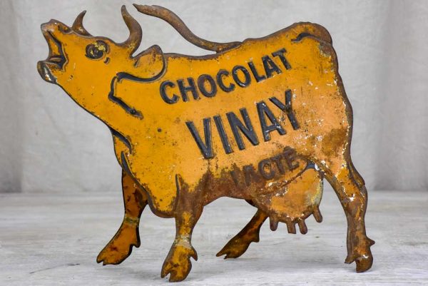 Rare tole lithograph sign of a cow - Chocolat Vinay For Discount