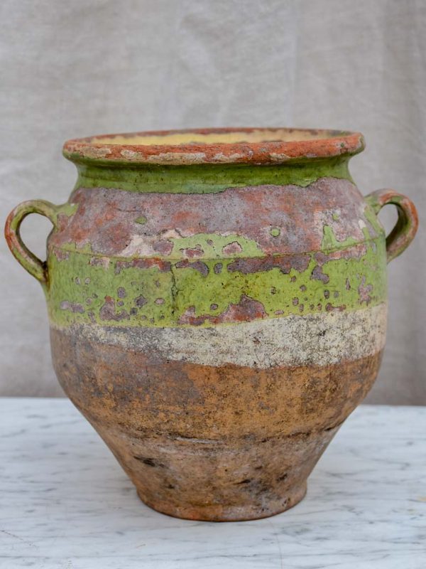 Antique French confit pot with rustic green glaze 8¾  Online