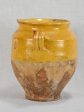 Small antique French confit pot with yellow glaze and green spot 7½  Online now