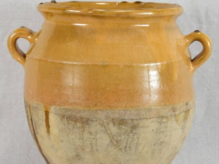 Antique French confit pot with yellow and brown glaze 10¼  Online Sale