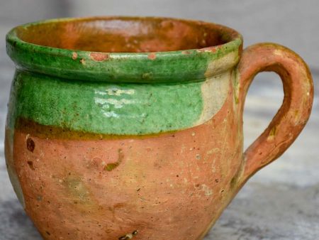 Antique French mug with green glaze Cheap