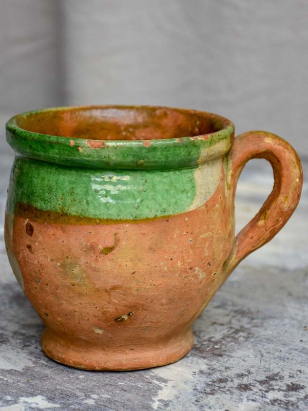 Antique French mug with green glaze Cheap