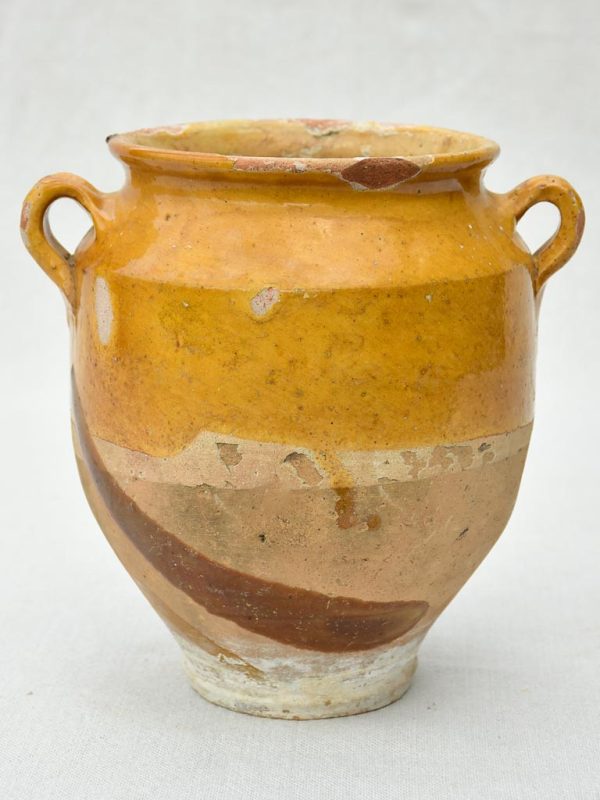 Antique French confit pot with yellow-orange glaze 8¼  Online now