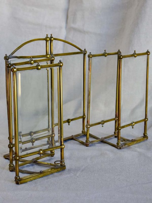 Rare Art Nouveau folding six photo frame - brass and glass on Sale