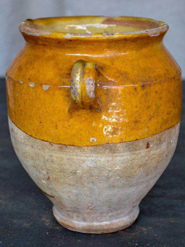 Antique French confit pot with yellow glaze 7 ¼   Hot on Sale