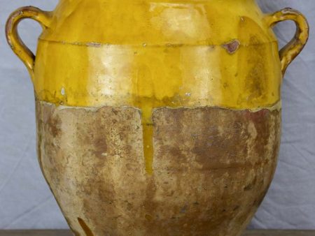 Large antique French confit pot with yellow glaze 14¼  For Cheap