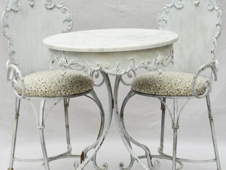 Pair of mid-century French garden armchairs and marble table - outdoor setting Fashion