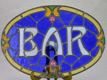 Rare Art Nouveau Bar sign - blue lead light glass 17¼  x 12¼  Discount