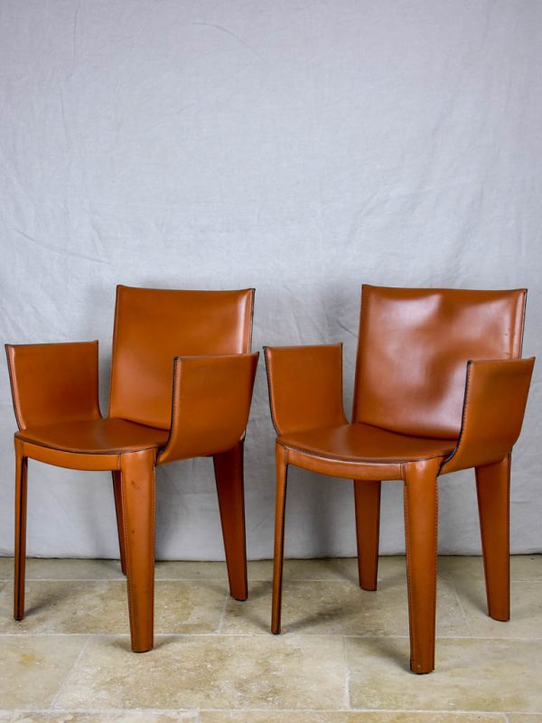 Pair of vintage Italian Quia tan leather armchairs (12 available) Hot on Sale