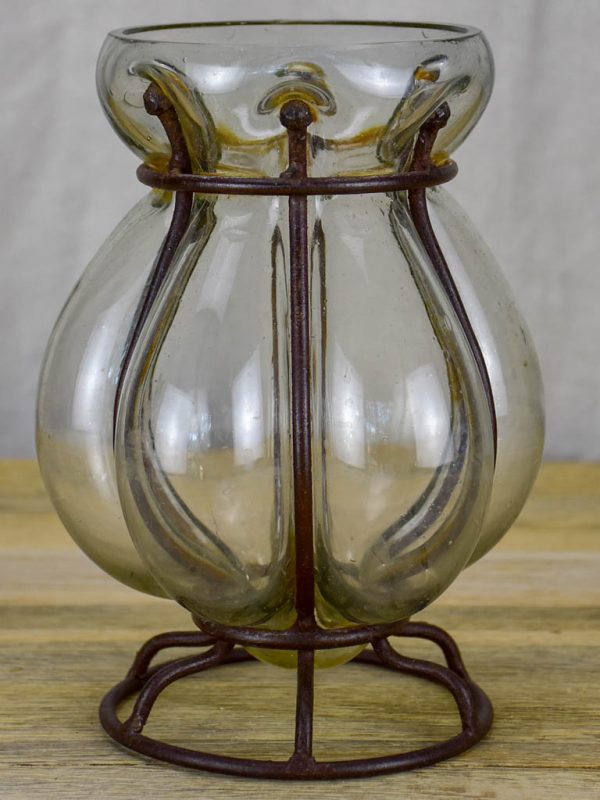 Blown glass vase in metal frame For Cheap