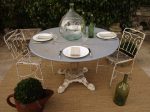 Round table, cast-iron legs, blue & taupe, French Online Sale