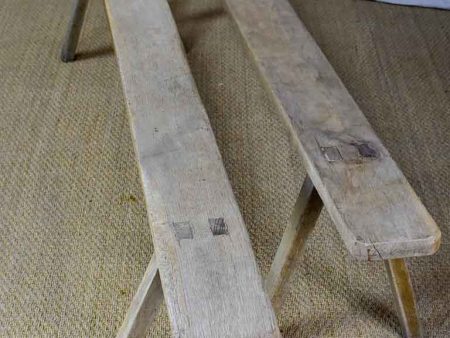 Pair of rustic antique French benches with splayed feet For Sale