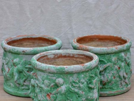 Set of three 1960 s garden pots with cherubs and green patina For Cheap