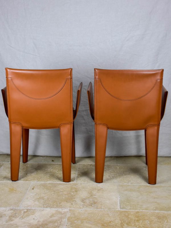 Pair of vintage Italian Quia tan leather armchairs (12 available) Hot on Sale