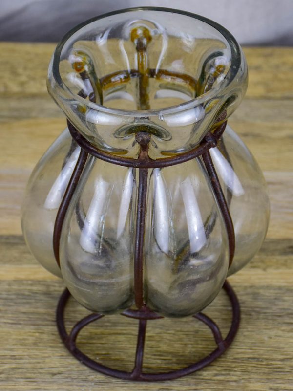 Blown glass vase in metal frame For Cheap