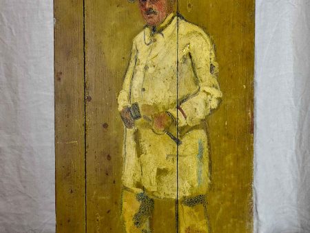 Antique French painting of a man - painted on a shutter For Discount