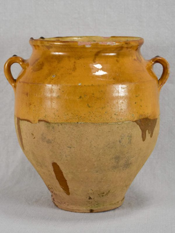 Large antique French confit pot with warm yellow glaze 10¼  Online