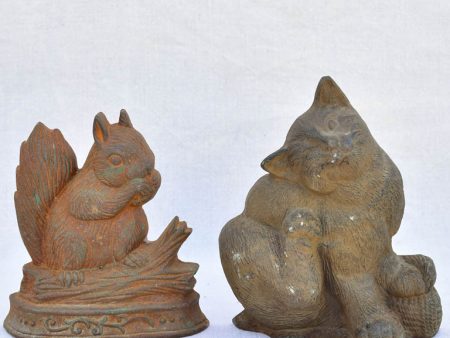 Two vintage French cast iron doorstops - cat and squirrel For Discount