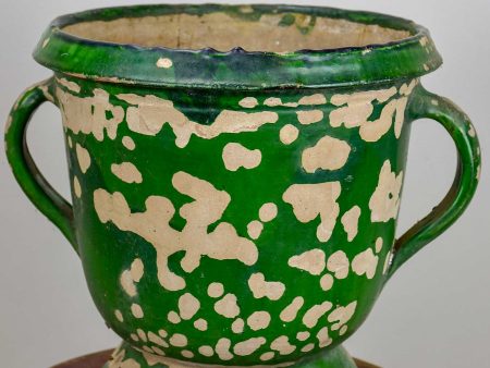 Antique French garden planter with aged green glaze - 11 ½   Sale