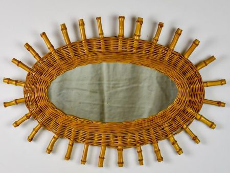 Vintage oval sunburst mirror - rattan and bamboo, 1970 s 23¾ x 16¼   Cheap