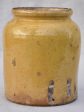 Antique French honey   preserving pot with yellow glaze 6¾  For Sale