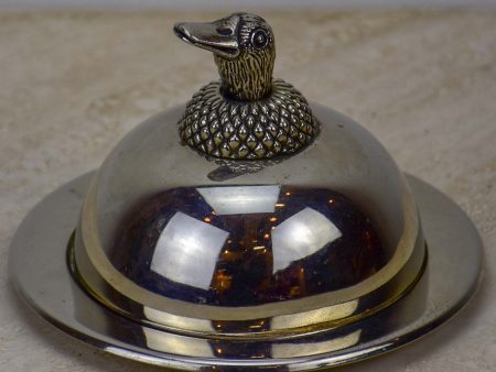 Vintage French fois gras   caviar dish - silver duck Fashion