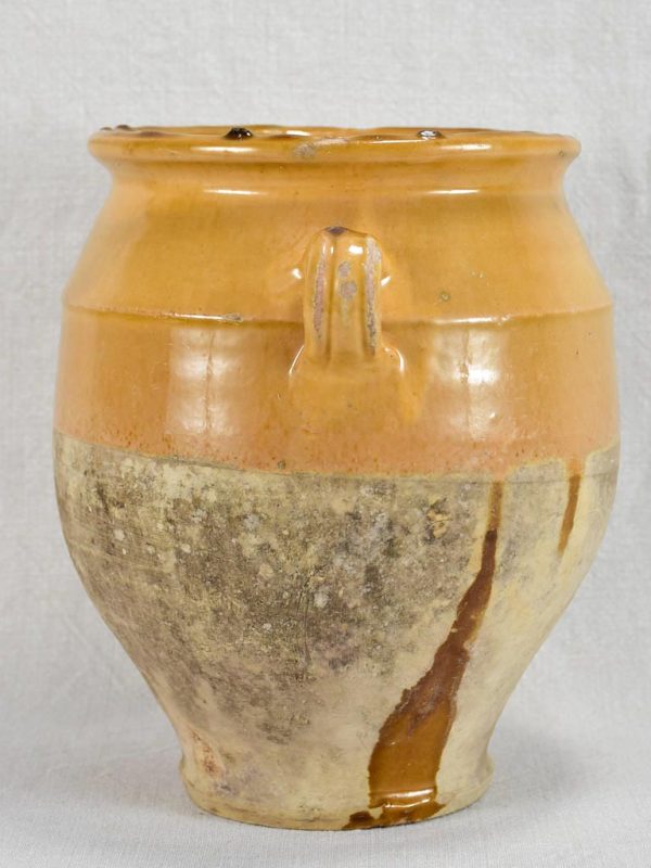 Antique French confit pot with yellow and brown glaze 10¼  Online Sale