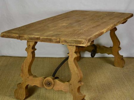 Antique Spanish oak table with wrought iron stretcher 34¼  x 70¾  Online Sale