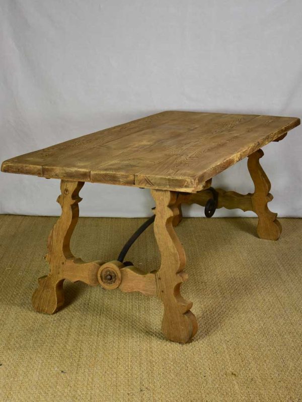 Antique Spanish oak table with wrought iron stretcher 34¼  x 70¾  Online Sale