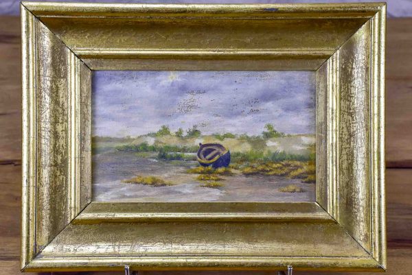 Antique painting of a boat on a beach 15 ¼   x 11 ¼   For Discount