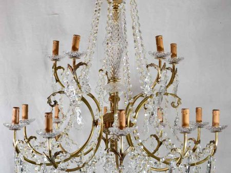 Pair of large crystal and brass chandeliers with 15 lights from the 1940 s 35½  diameter Online Sale