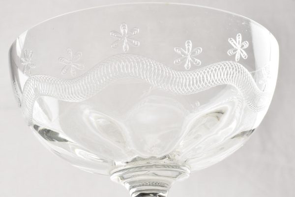 Collection of seven mid century champagne coupe glasses on Sale