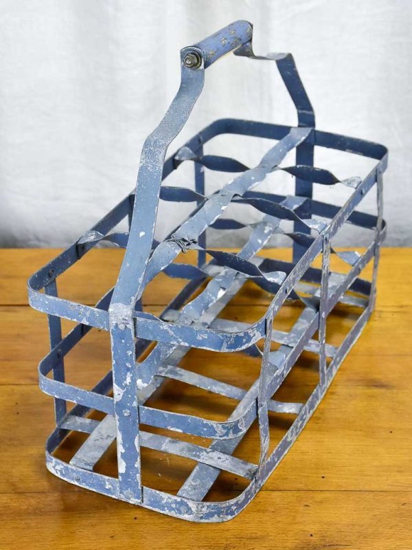 Large antique French bottle carrier - 8 bottles For Sale