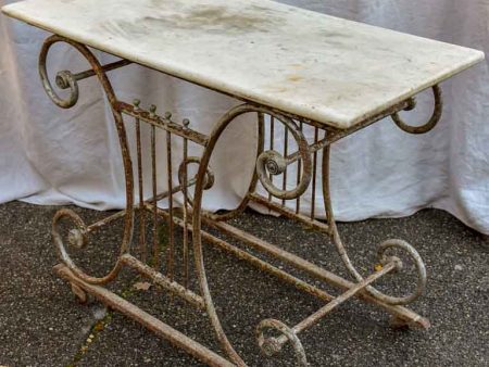 19th Century French butcher s table - Lyre-base with marble top on Sale