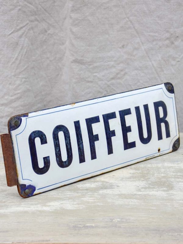 Antique French enamel sign for hairdresser -  Coiffeur Cheap