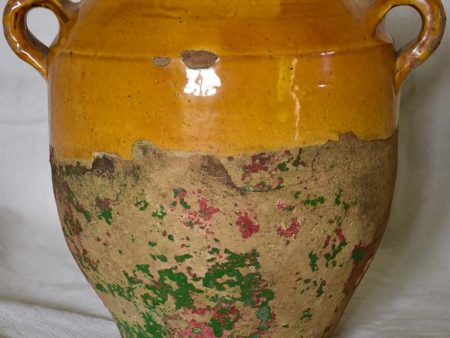 Antique French confit pot with orange glaze and traces of red and green 10¼  Online