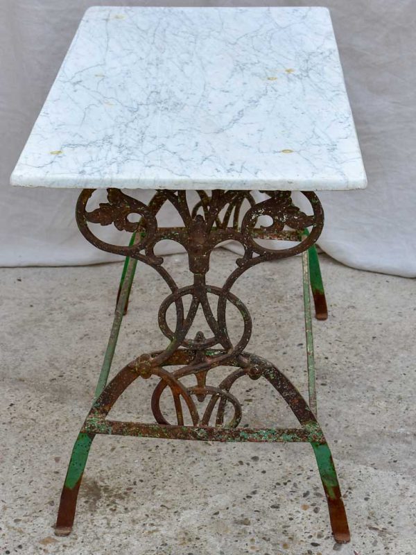 Rectangular marble French garden table with pretty green wrought iron base For Cheap