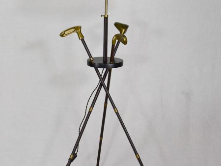 1970 s golf club floor lamp - leather, brass, wood For Sale