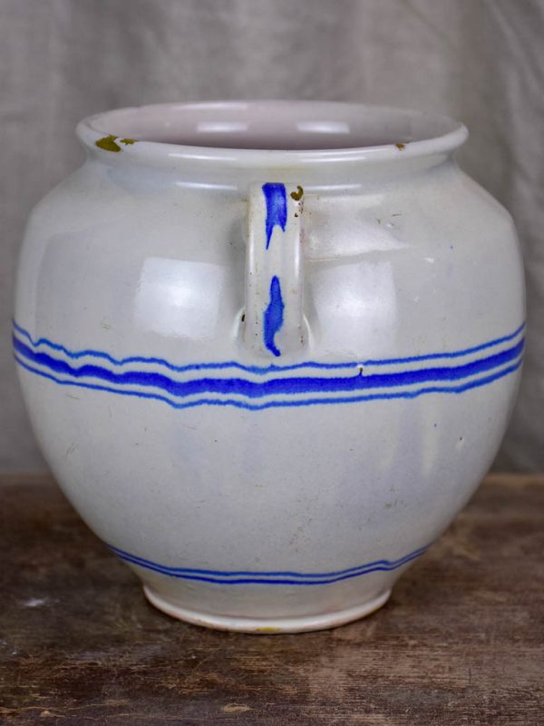 Antique French preserving pot - white with blue stripes Fashion