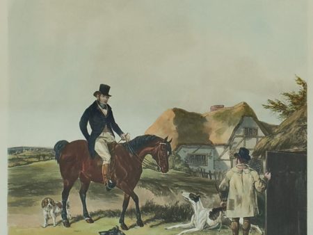 Antique English engraving of a hunting scene  Going out  22¾  x 28¾  Supply