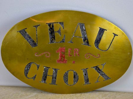 Antique French sign from a butcher - Veau 1ere choix on Sale