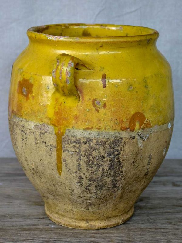 Antique French confit pot with yellow glaze 10 ¼  Supply