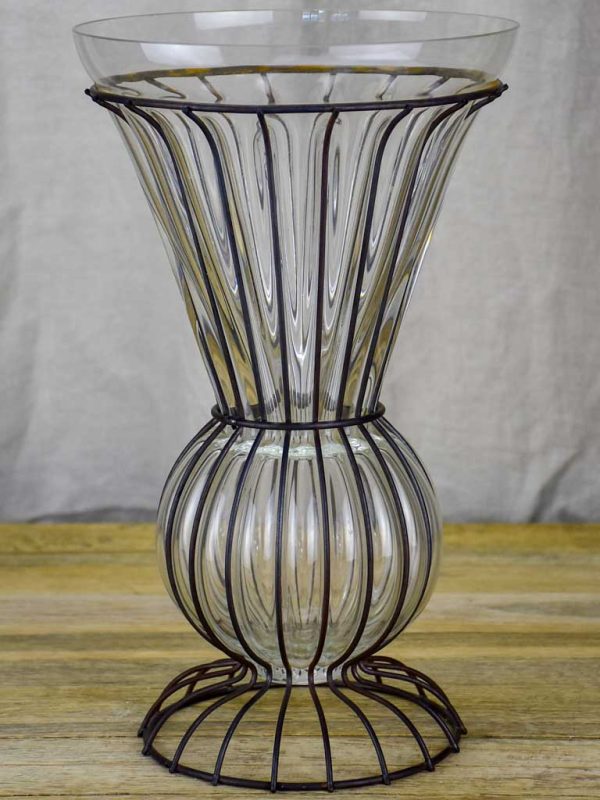 Tall blown glass vase in metal frame Online Sale