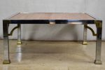 Red travertine Italian coffee table with chrome frame - 1970 s 80 s 30¼  For Sale