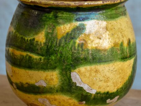 Antique French honey pot with green and yellow glaze 5 ¼   Sale