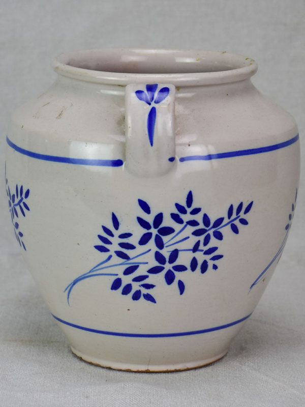 Antique French confit pot - white with blue flowers Online now