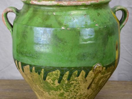 Large antique French confit pot with green glaze 12¼  Online